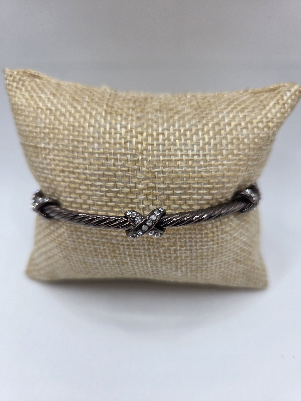 1480. Copper Colored Cable Cuff Braclet With X Rhinestone Accents